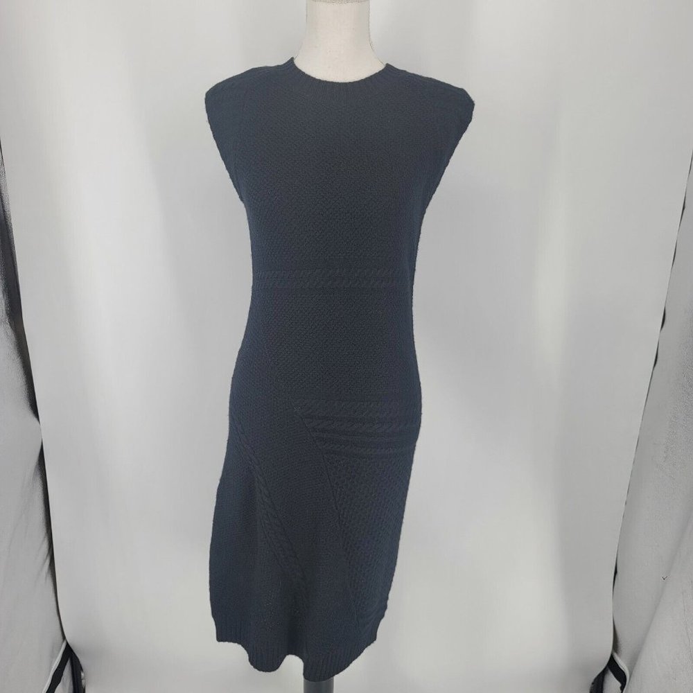 W by Worth 100% Wool Knit Sweater Dress Black Sleeveless Button Back Size Small - Picture 2 of 9